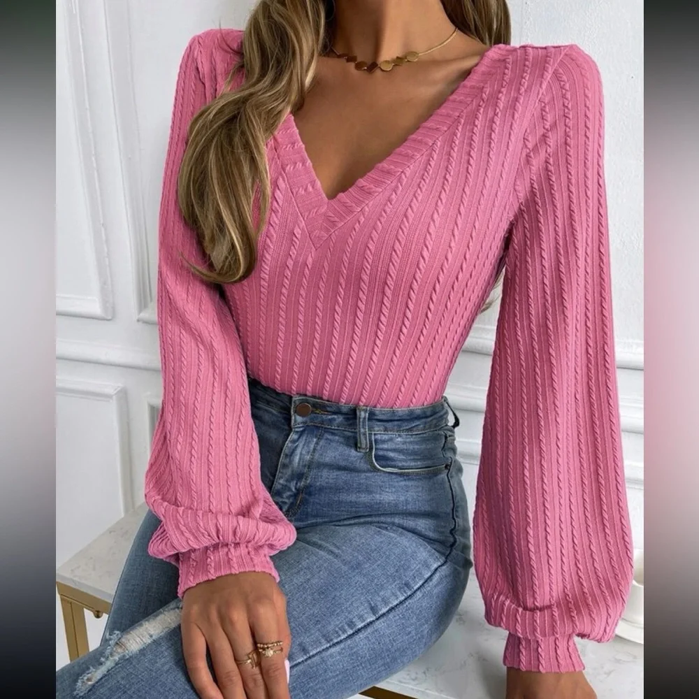 Boho lantern sleeve ribbed top